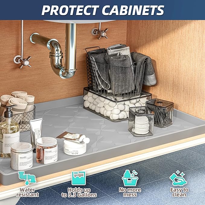 SIKADEER 19" x 19" Under Sink Mat Waterproof, Silicone Mat Kitchen Drawer Shelf - Image 5