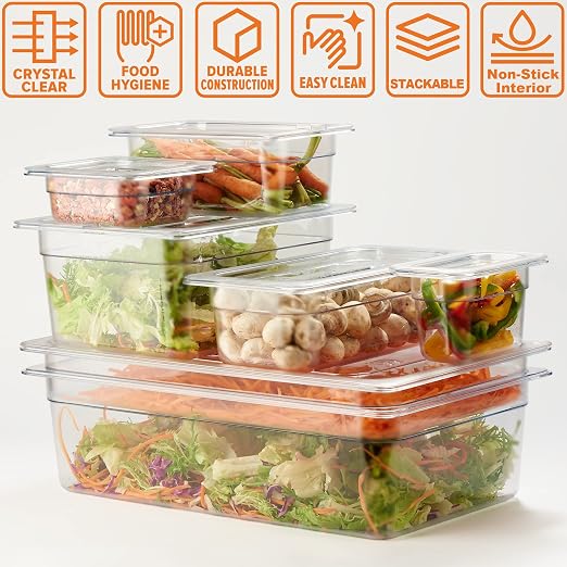 CURTA 6-Pack 1/2 Size 4" Deep NSF Polycarbonate Food Pans | Dishwasher & - Image 6