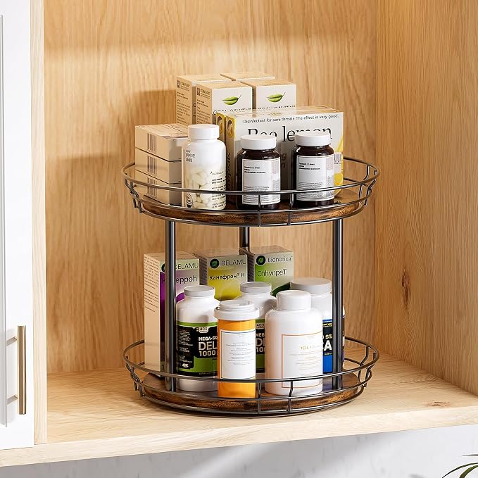 LAMU 12'' Lazy Susan Turntable Organizer, 2 Tier Round Rotating Spice Rack - Image 7