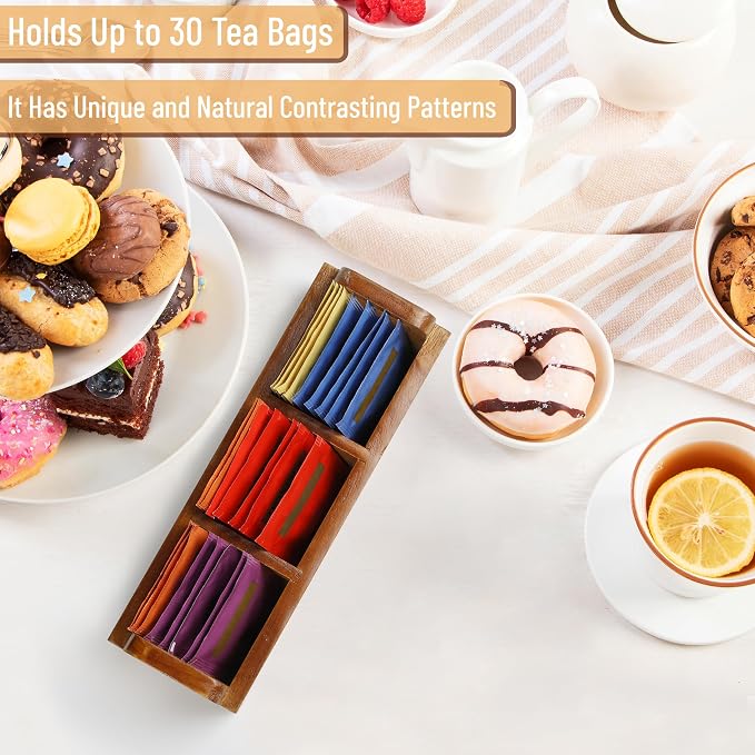 BAMBOO LAND- Small Wooden Tea Bag Organizer, 3 Slot Small Wooden Tea Bag Holder - Image 4