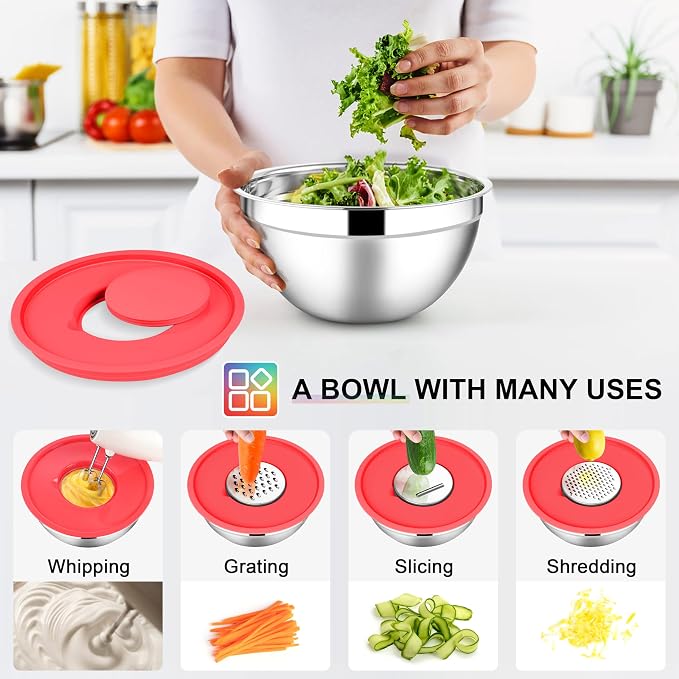 E-far Mixing Bowls with Lids Set, 7-Piece Stainless Steel Mixing Bowls with 3 - Image 3