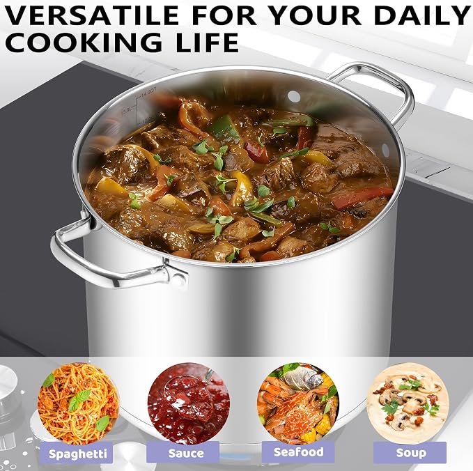 TeamFar Stainless Steel Stock Pot, 14QT Tri-ply Bottom Stockpot Large Cooking - Image 7