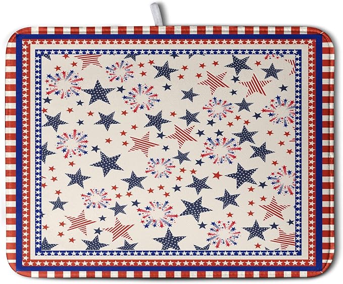 Happy 4th of July Patriotic Dish Drying Mat 18 x 24 Inch US Independence Day by Kwlegh