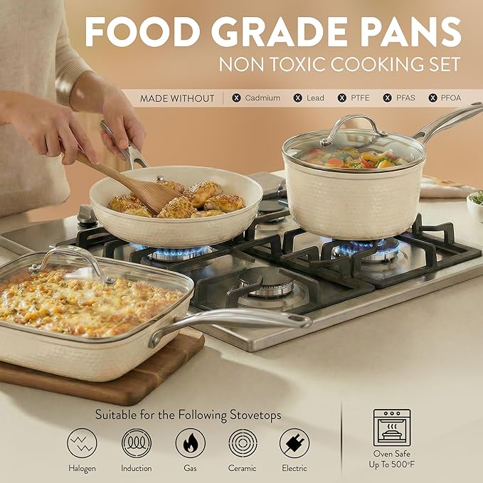 GOTHAM STEEL Hammered 20Pcs Ceramic Cookware Set Nonstick, Induction Pots and - Image 3