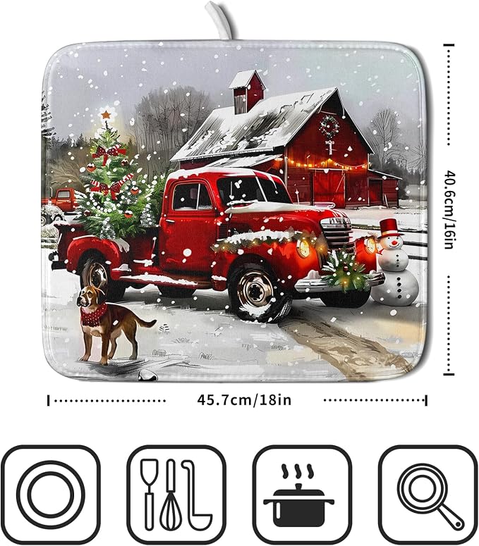 Red Truck Christmas Dish Drying Mat - Image 2