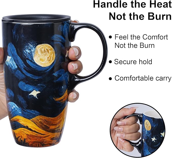 Topadorn Ceramic Coffee Travel Mug - 17 Oz Large Ceramic Latte Teacup with - Image 2