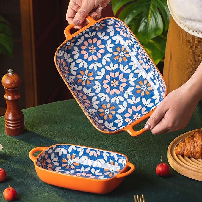 ONCCI Ceramic Baking Dish Set, 2-Piece Hand-painted Porcelain Rectangular - Image 3