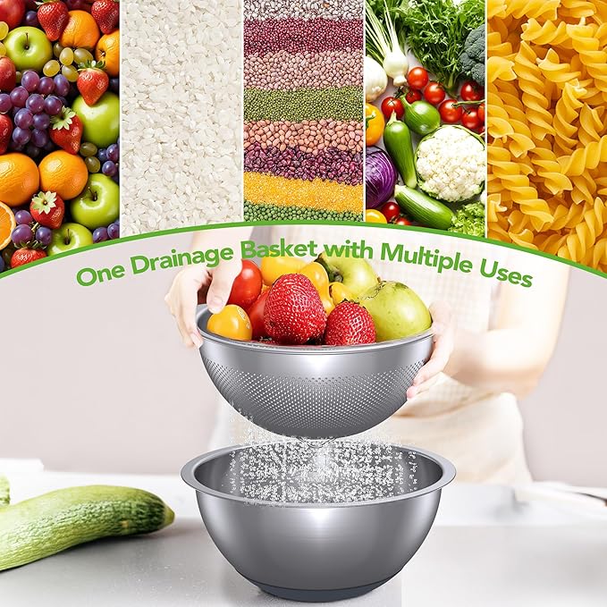 304 Stainless Steel Colander and Strainer, 5QT Large Capacity and 6QT Mixing - Image 3