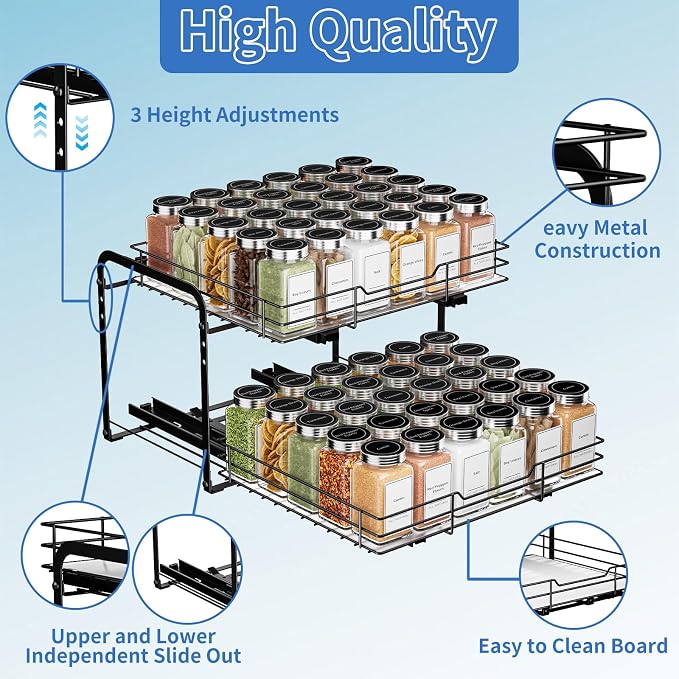 BOIVSHI 2-Tier Pull Out Spice Rack, Spice Rack Organizer, Pull Out Spice Racks - Image 5
