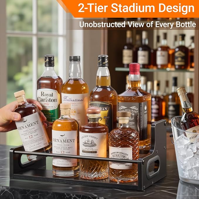 YQBRAO 2-Tier Liquor Bottle Display Shelf, Coffee Syrup Rack Organizer - Image 2