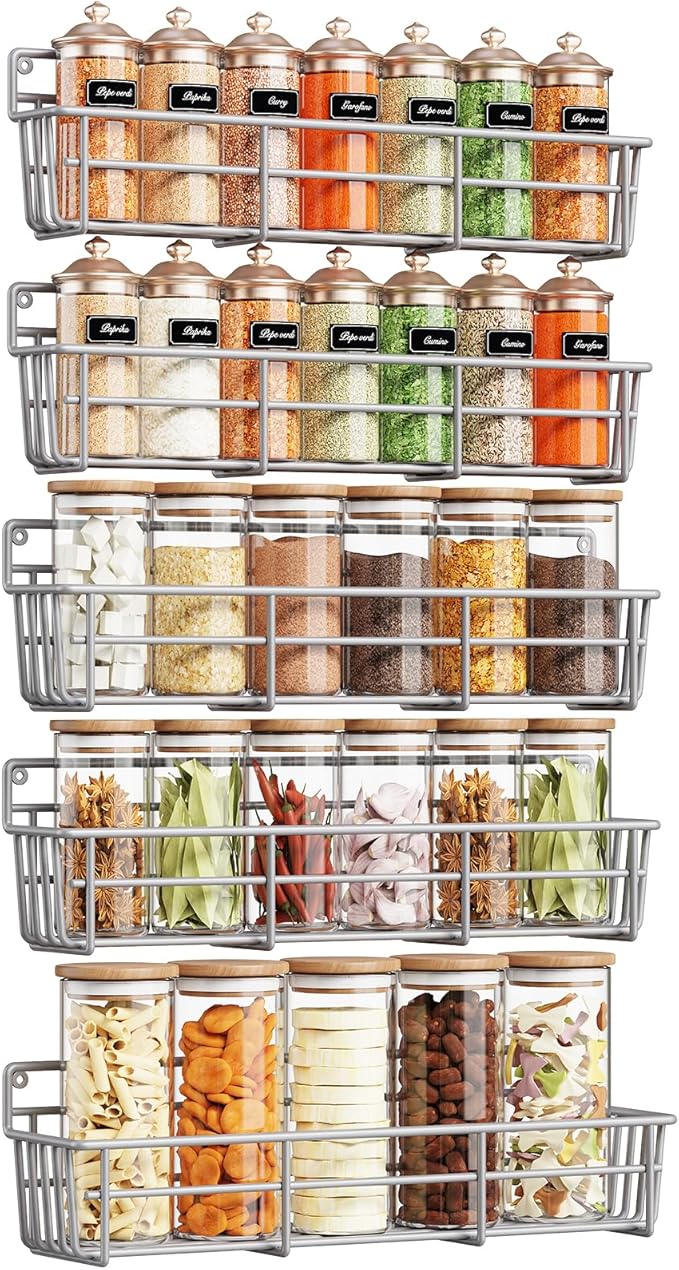 Mystozer 5 Pack Spice Rack Seasoning Organizer Wall Mount, Screw or Adhesive by Mystozer