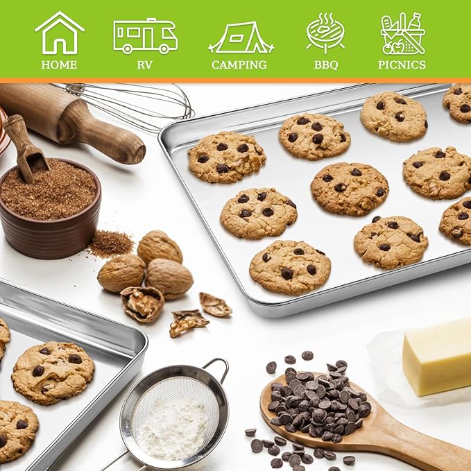 Small Baking Sheet of 2, CEKEE Stainless Steel Baking Pan Tray Cookie Sheet - Image 7