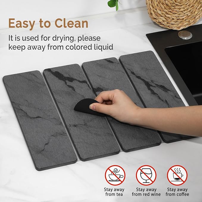 Small Stone Dish Drying Mat for Kitchen Counter, Foldable Water Absorbing - Image 5