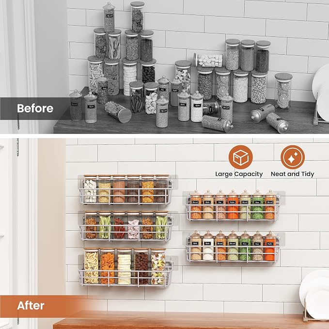 Mystozer 5 Pack Spice Rack Seasoning Organizer Wall Mount, Screw or Adhesive - Image 5