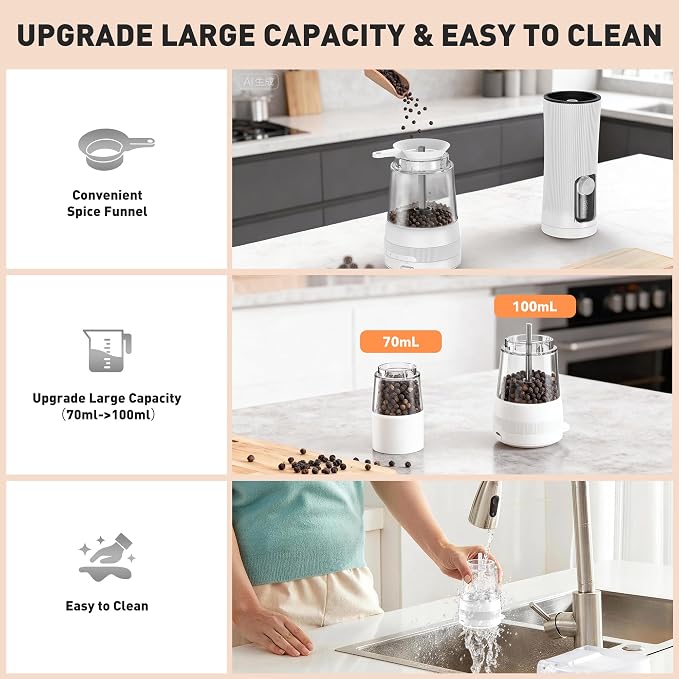 Electric Salt and Pepper Grinder Set, Upgrade 2-Speed Setting, External 5 - Image 6