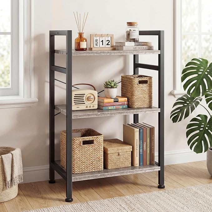 DUMOS 3 Tiers Bookshelf, Classical Book Shelf, Tall Display Shelves in Living - Image 7
