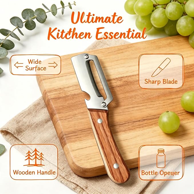Multi-Functional Vegetable Peeler, Zero Snag Wooden Handle Stainless Steel - Image 4