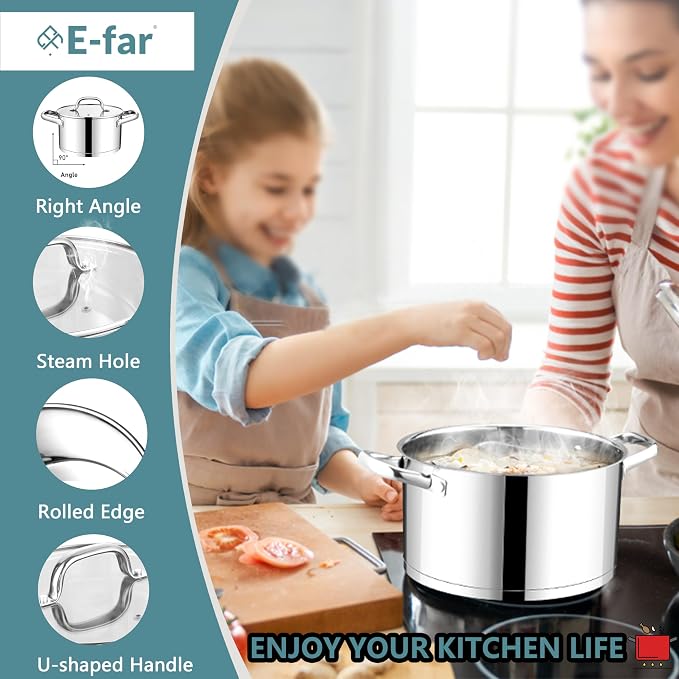 E-far 6 Quart Stock Pot with Lid, Stainless Steel Stockpot - Image 4