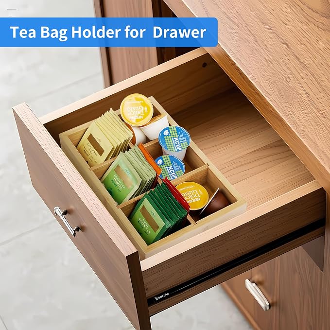 Wood Tea Bag Organizer with 6 Slots – Tea Bag Holder and Tea Organizer - Image 3