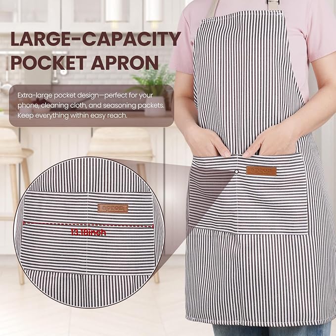 Serrenf 2 Pack Apron, Cooking Kitchen Aprons, Adjustable Bib Apron - Image 3