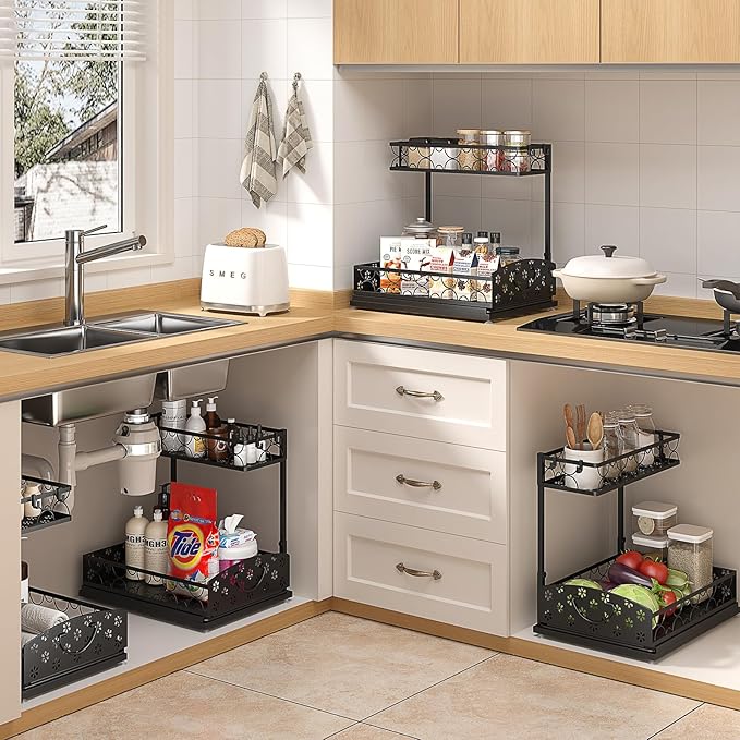 Sevenblue 2 Packs Under Sink Organizer, Height Adjustable 2 Tier Under Kitchen - Image 6