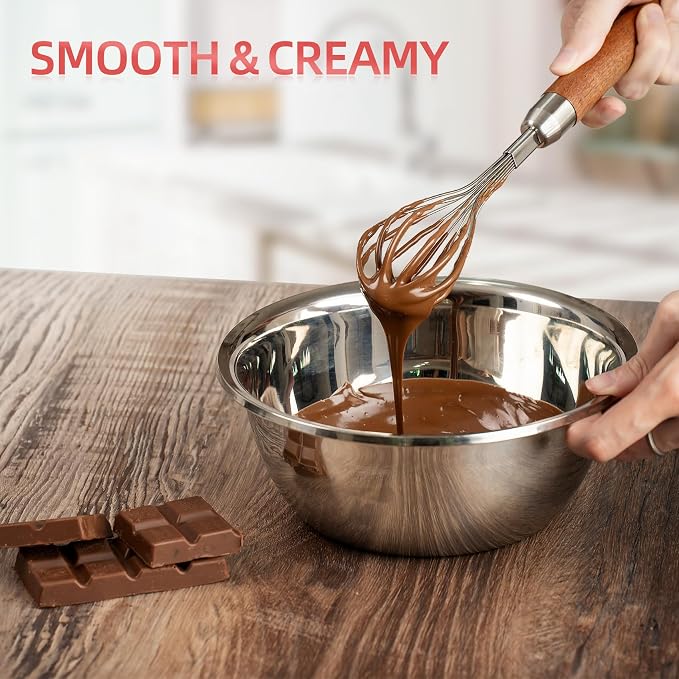 Stainless Steel Wire Whisk for Cooking- Wooden Handle Kitchen Multi Function - Image 4