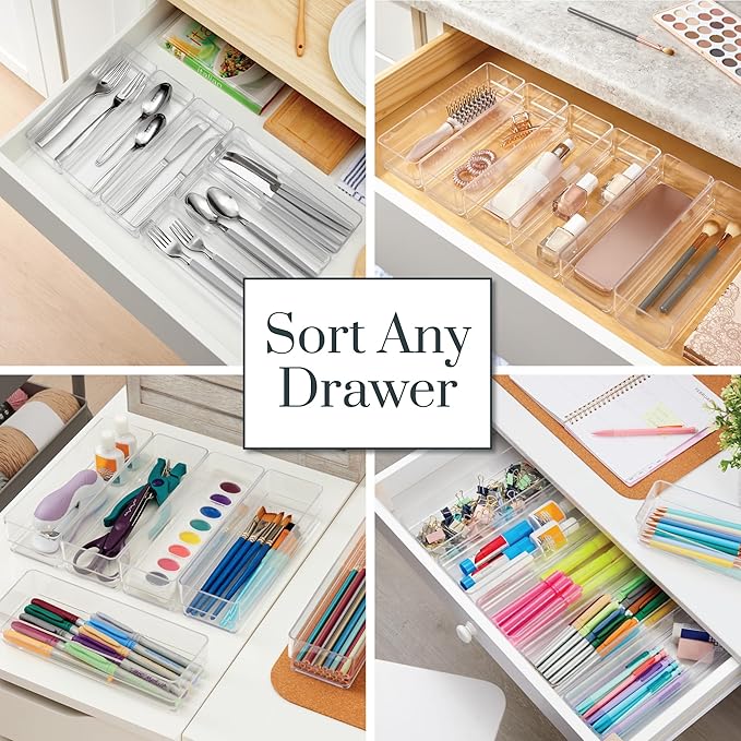 STORi SimpleSort 6-Piece Stackable Clear Drawer Organizer Set | 9" x 3" x 2" - Image 4