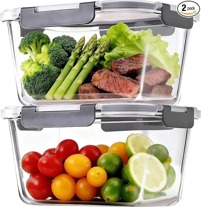 2 Pack Large Glass Food Storage Containers by Melovom