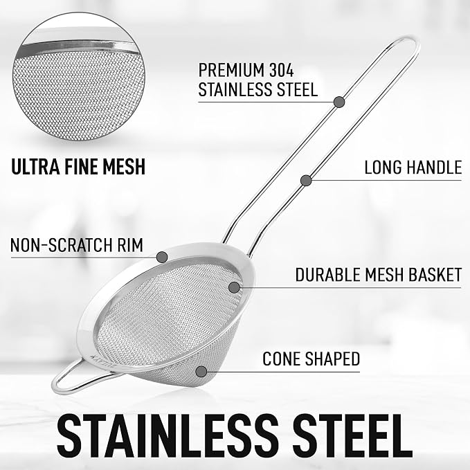 Zulay Kitchen 304 Stainless Steel Fine Mesh Strainer 3.35 in - Image 2