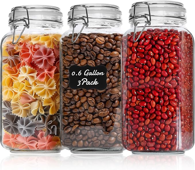 ComSaf 3-Pack 78oz Large Square Airtight Glass Jars by ComSaf