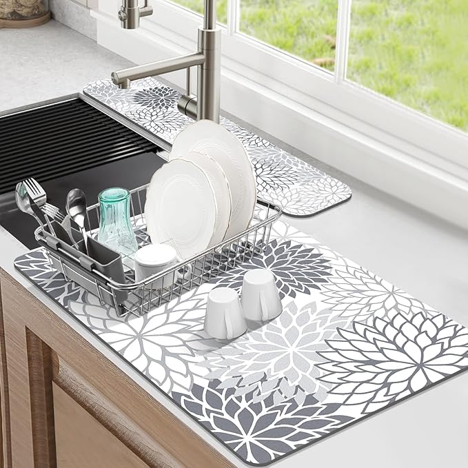 Findosom 2PCS 12" x 20" Dish Drying Mat & 24" x 5.5" Sink Splash Guard by Findosom