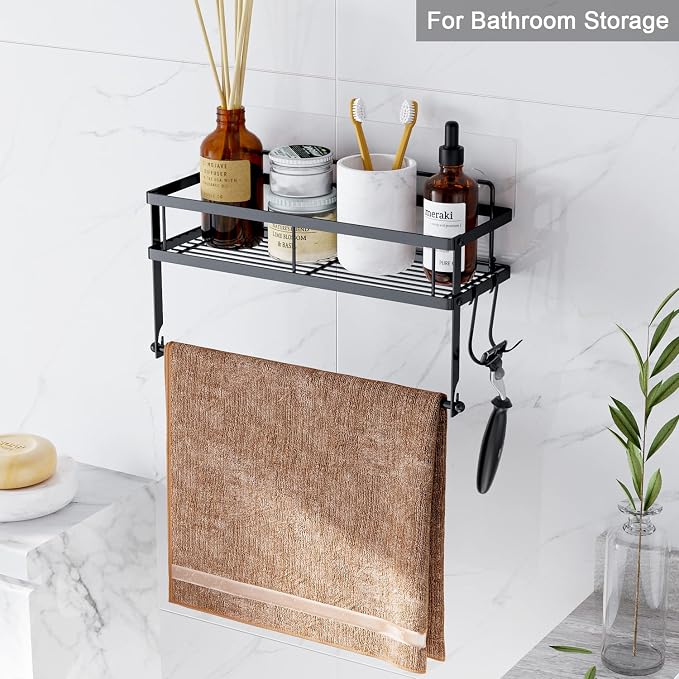 ESOW Paper Towel Holder with Shelf Storage, Adhesive Wall Mount 2-in-1 Basket - Image 3