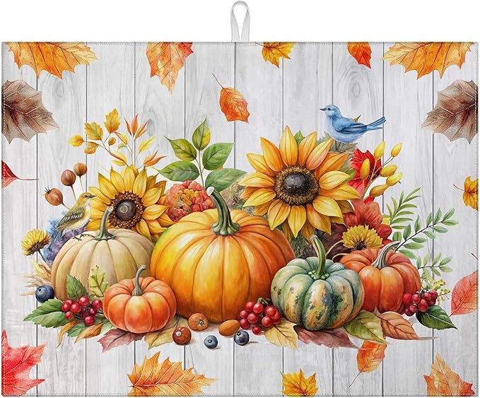 Sunflower Pumpkin Dish Drying Mat by MOUNTANLLY