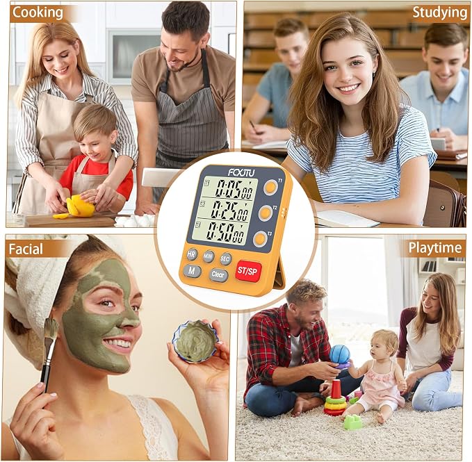 Digital Dual Triple Kitchen Timer, 3-Channel Magnetic Countdown Timer - Image 6