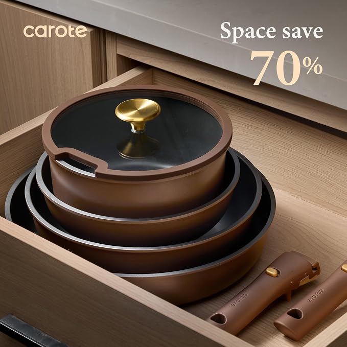 CAROTE 21pcs Pots and Pans Set, Nonstick Cookware Set Detachable Handle - Image 5