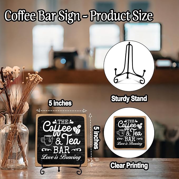 Coffee Bar Sign, Love is Brewing Farmhouse Tabletop Decor, Coffee and Tea Lover - Image 2