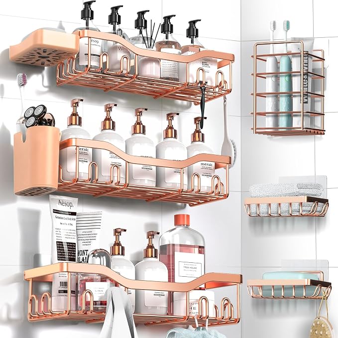 NESOMI Shower Caddy Adhesive Shower Organizer 8-Pack, Rustproof Stainless Steel by OrganizeYourHomeEssentials