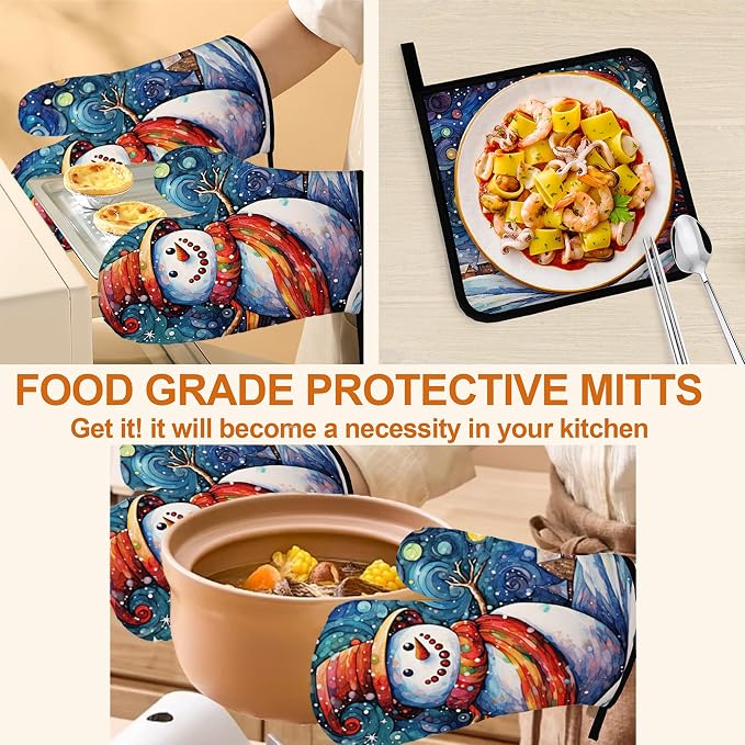 Winter Snowman Oven Mitts & Potholder Set of 4 - Image 5