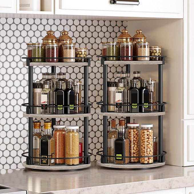 YATINEY Spice Rack, 3-Tier Turntable Organizer, Rotating Spice Rack Organizer - Image 2