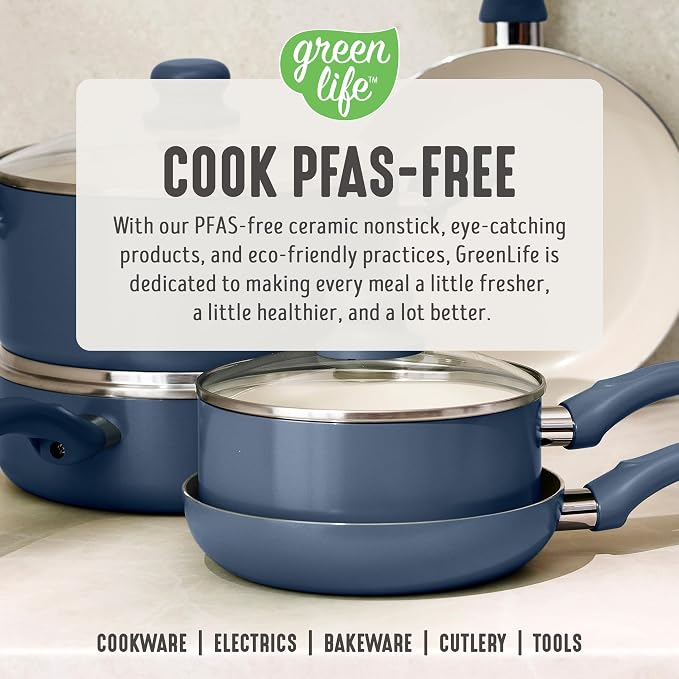 GreenLife 16-Piece Nonstick Cookware Set, Non-Toxic Ceramic Pots and Pans Set - Image 8