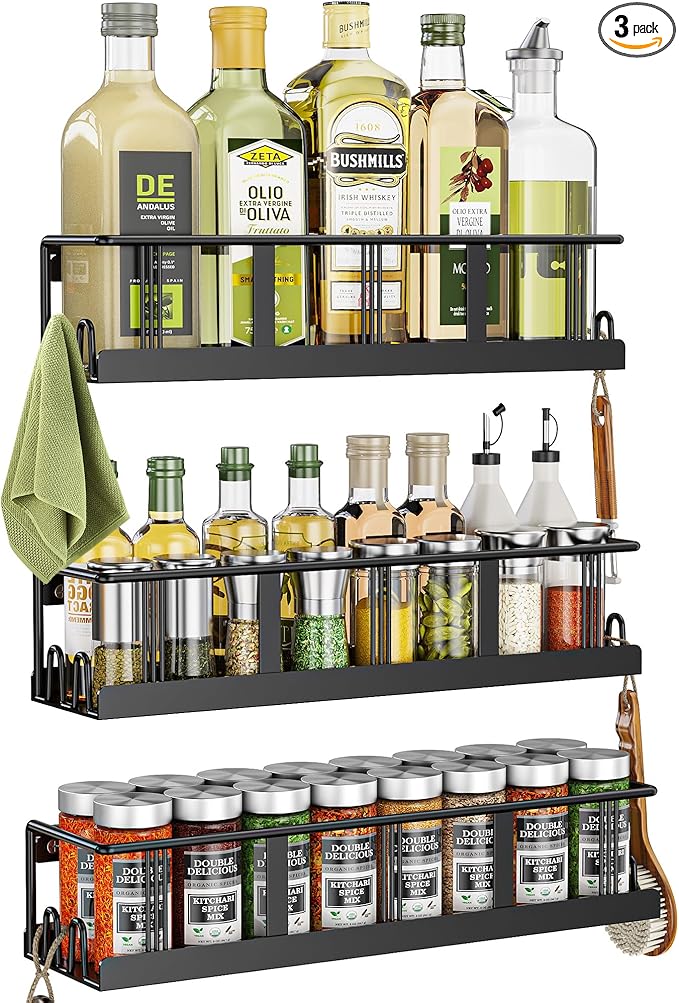Bunoxea Spice Rack Wall Mounted 3 Pack, Space-Saving Spice Organizer by Bunoxea