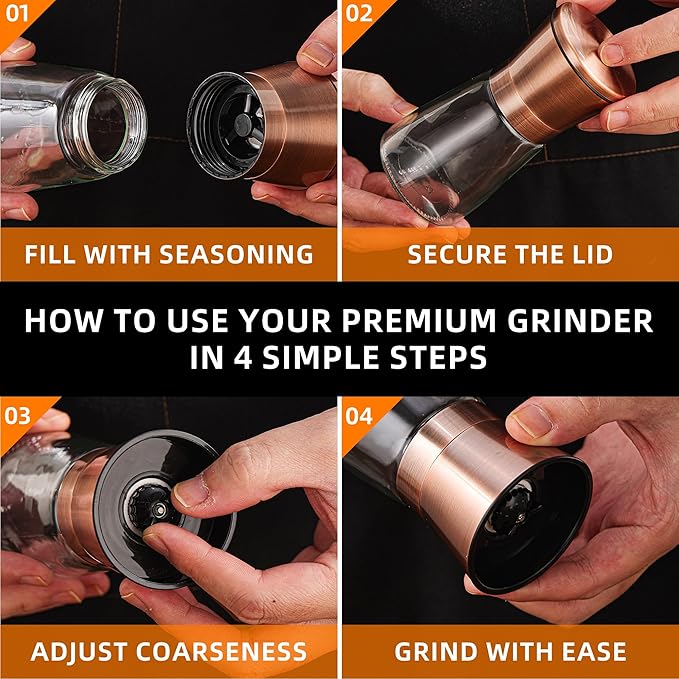 DAVIMADE Short Copper Salt and Pepper Grinder Set of 2，Refillable Adjustable - Image 5