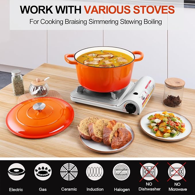 P&P CHEF 6QT Enameled Dutch Oven, Cast Iron Dutch Oven Pot - Image 4