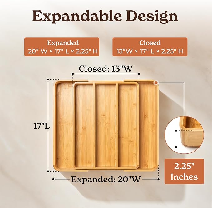 SMIRLY Silverware Drawer Organizer – Bamboo Kitchen Drawer Organizer, - Image 3