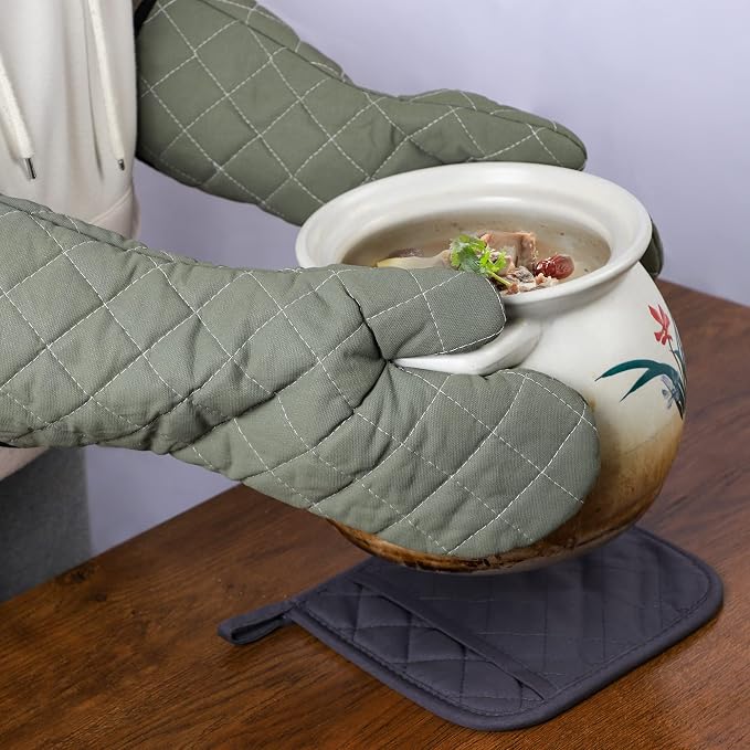 ARCLIBER Oven Mitts Heat Fire Resistant Oven Mitts 425 ° F, Quilted Terry Cloth - Image 5