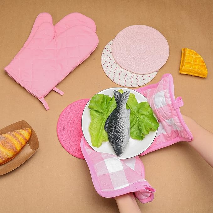 Sumind Pink Oven Mitts and Pot Holders 7 Sets, Heat Resistant Kitchen Gloves - Image 6