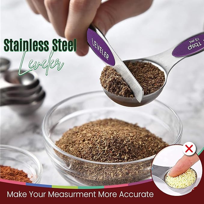 Magnetic Measuring Spoons Set of 9 Stainless Steel Dual-Sided Stackable - Image 3