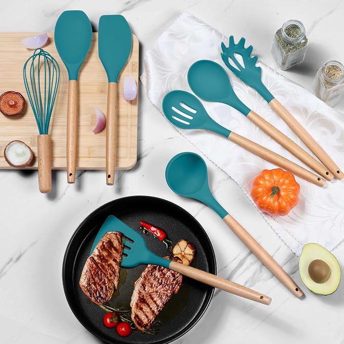 Herogo 8 Pcs Non-Stick Silicone Kitchen Utensils Set, Heat-Resistant Food-Grade - Image 6