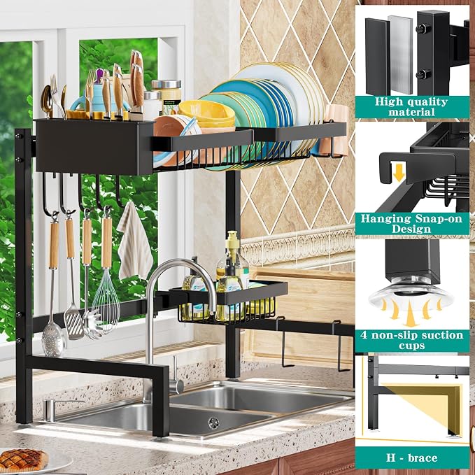 YKLSLH Over The Sink Dish Drying Rack 2 Tiers, Expandable Large Capacity Sink - Image 3