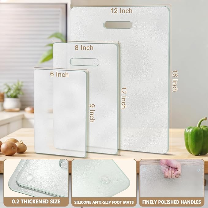 3 Pack Glass Cutting Boards for Kitchen Counter, Scratch Resistant, Dishwasher - Image 6